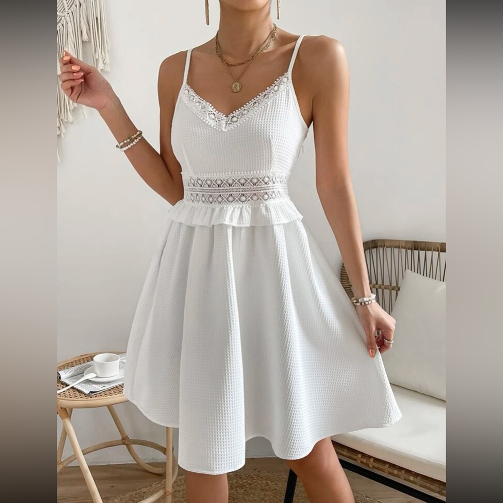 Boho white lace insert cami dress